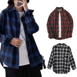 Women's Blouses & Shirts Women Plus Size Long Sleeve Plaid Cardigan Lapel Collar Button Down Checkered Blouse Business Casual Loose Work Tun