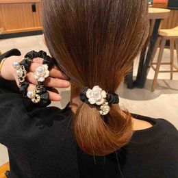 2022 Baroque Women Camellia Hair Ties For Women Black Silk Handmade Flower Rose Hair Accessories Number 5 Rubber Bands Wholesale AA220323