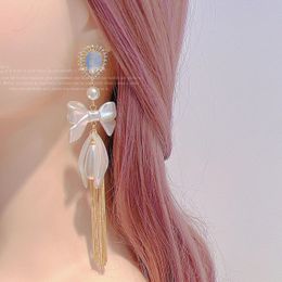 Dangle & Chandelier 2022 Classic Shiny Rhinestone Crystal Bow Long Tassel Earrings For Women Girls Party Ear Accessories Fashion