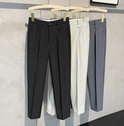 Pleated Pants For Men Fashion Clothing 9 Part Ankle Cropped Trousers Spring Autumn Men's Casual Business Suit Pants Street