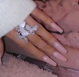 Wedding Rings Summer Sparking Bling Delicate Butterfly White Pink 3 Pcs Cz Luxury Women Girl Fashion Party JewelryWedding Rita22