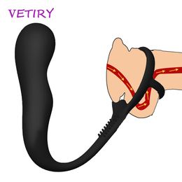 Male Prostate Massager Double Cock Ring Delay Ejaculation Masturbation Silicone Butt Plug Anal sexy Toys For Men Gays