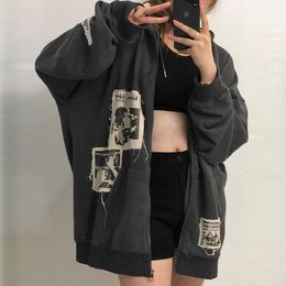 Women's Hoodies & Sweatshirts Gaono Harajuku Grunge Patched Oversize Vintage Dark Academia Baseball Jacket Spring Autumn Loose Zipper Sweats