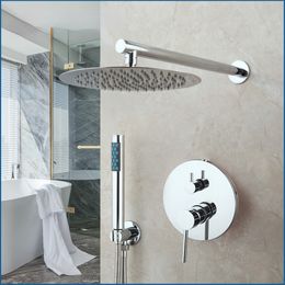 Chrome Plated Bathroom Shower Faucet Sets Shower Head & Hand Set Round Rainfall Shower Head Wall Mounted