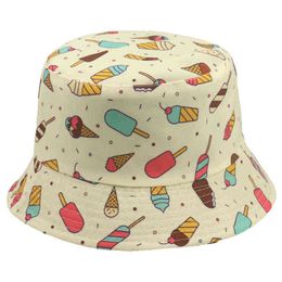 New Fashion Cute Spring Summer Black White Ice Cream Popsicle Printed Buckethat Sun Fishing Caps Gorras G220418