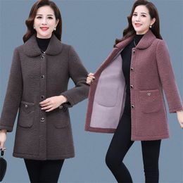 Women's Wool Blends Autumn Winter Lamb Wool Coat Women Korean Turndown Collar Loose Casual Elegant Solid Single Breasted Jackets Cardigan Bew 220826