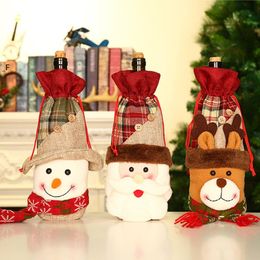 Christmas Wine Bag Cloth Santa Clause Wines Bottle Package Christmas Day Decoration Drawstring Packets Home Party Decor BBA13502