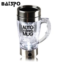 BAISPO Self Stirring Mug Automatic Electric Lazy Automatic Coffee Mixing Tea Mix Cup Travel Mug Double Insulated thermal Cup 210409