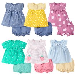 Bebek kız giysileri Setleri Yaz doğumlu çiçek tişört  şort 2pcs pamuk takım elbise kızlar için bebek giyim prenses bebek 0-24m 220509