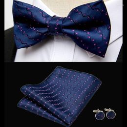 -Bow Ties Classic Black for Men 100% Silk Butterfly Tie Pocket Square Cuffe Links Sett Set Floral Gold Bowties DONN22