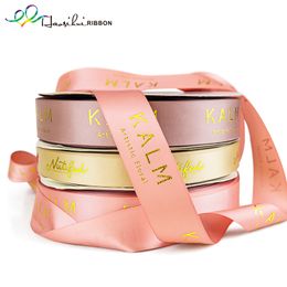 HAOSIHUI 16mm Polyester Glitter Custom Satin Ribbons for Party Wedding Decoration and Text 100yardslot 220608