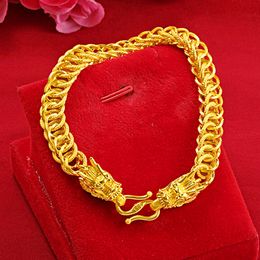 Men's Bracelet Chain Mesh Desigh 18k Yellow Gold Filled Hip Hop Dragon Head Wrist Chain Link Men Jewellery 21cm Long