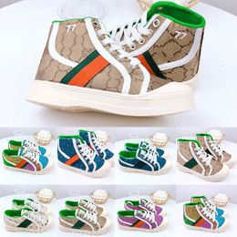 Kids Designer Childrens Tennis 1977 Sneaker Casual Shoes Girls Boys Tiger flower print ivory canvas linen fabric High Low Cut Green Red Web Fashion Shoes