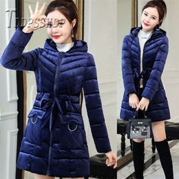 Slim Thick Velvet Women Parkas Soft Fabric Padded Jackets Hooded Parka Jacket 201126