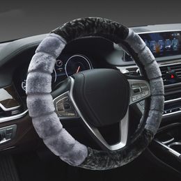 Steering Wheel Covers 38cm Car Cover Winter Plush Anto Creative Stitching No Shed Hair Handlebar For Ladies GirlsSteering CoversSteering