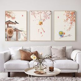 Картины в китайском стиле, пейзажные постеры, цветы, деревья и картины на холсте, репродукции, настенные художественные картины для гостиной, домашний декор