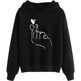 Men's Hoodies & Sweatshirts Women Long Sleeve Finger Love Print Solid Color Loose Fit Lightweight Casual Workout Drawstring Pullover Tops