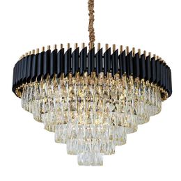 Pendant Lamps Black Modern Chandelier Lighting For Living Room Luxury Round Crystal Lamp Home Decoration Chain Led Cristal Light FixturesPen