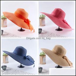 Andere Home Textile Textiles Garten Floppy Foldable Sun Hats Ladies mit Band Schöne Sommer St Cap Women Wide Rand P Dhxky