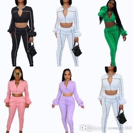 2 Piece Women Tracksuits Designer Leggings Set Cardigan Lantern Sleeve Slit Trouser Outfits