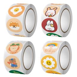 Gift Wrap 500Pcs/Roll Cute Cartoon Retro Stickers For Sealing Packaging Decoration DIY Hand Account LabelsGift