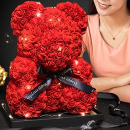 Decorative Flowers & Wreaths 25cmTeddy Rose Bear Artificial Wedding Heart Decoration Home Valentines Party Girlfriend Anniversary GiftDecora