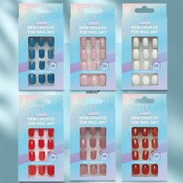 kiss clear press on nails Australia - Nails Art Fake Nail Tips False Press on Coffin with Glue Stick Designs Clear Display Short Set Full Cover Artificial Square Kiss 220630