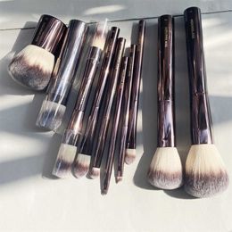 Makeup Brushes Hourglass Set - 10-pcs Powder Blush Eyeshadow Crease Concealer eyeLiner Smudger Dark-Bronze Metal Handle Cosmetics Tools Q240507