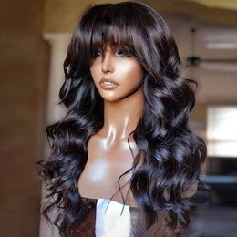 100% Human Hair Wig With Bangs Short Bob lace frontal Wigs For Black Women 150% density Brazilian body wave 30 Inch Long Fringe Wig