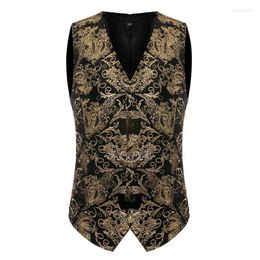 Men's Vests Mens Shiny Gold Paisley Suit 2022 Brand Slim Fit Vest Waistcoat Male Business Formal Dress Nightclub Gilet Homme Stra22