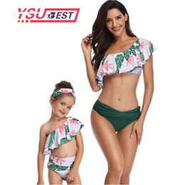 Mother Daughter Swimsuits Flower Mommy And Me Swimwear Bikini Family Matching Clothes Look Mom Bathing Suit 220425