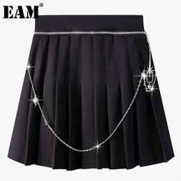 High Waist Black Pleated Chain Zipper Casual Brief Halfbody Skirt Women Fashion Spring Summer 1DD7691 210512