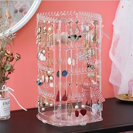 360Degree Rotating Jewelry Storage Box Earring Display Stand Organizer Earrings Holder Bracelet Necklace Rack Detachable 220624