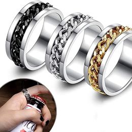 Cluster Rings Cool Stainless Steel Rotatable For Men Couple Ring Punk Spinner Chain Rotable Women Man Jewellery Party GiftCluster