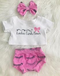 Clothing Sets Born Toddler Baby Girls Clothes White Short Sleeve Print T Shirts Tops Pink Shorts Trousers HeadbandClothing