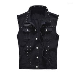 Mens Vest Vintage Denim Jeans Male Fashion Black Sleeveless Jackets Waistcoat Men Spring Autumn Rivet Hole Waistcoats Stra22