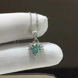 moissanite diamond jewelry Australia - Pendant Necklaces Trendy 925 Sterling Silver 1ct Blue Green Color VVS1 Moissanite Necklace Women Jewelry Pass Diamond Test With Gra GiftPend