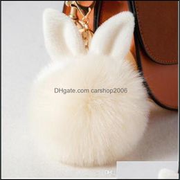 Keychains Fashion Accessories Fluffy Fur Ball Cute Alpaca Keychain Cartoon Key Ring Charm Artificial Rabbit Ear Pompom Chains Women Jewellery