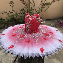 Red Flower Fairy Ballet Competition Tutu Cosutmes Girls Custom Made Professional Ballerina Pancake Tutu BT4002