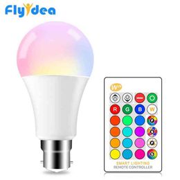 IR Remote Control LED RGB Bulb Lamp B22 AC85-265V 5W 10W 15W RGB + White 16 Colour LED Lamp Home Decoration Interior Spot Light H220428