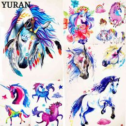 NXY Temporary Tattoo Cartoon Blue Unicorn Fairy Tales for Children Kids Waterproof Flash Sticker Girl Baby Body Art Horse 0330