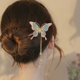 2022 Hair Clips & Barrettes Vintage Chinese Style Hairpins Hair Stick Women Metal Butterfly Tasel Fork Hair Woman Jewellery Clip Accessories