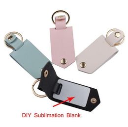 Party Favour Leather Keychains Pendant Sublimation Blank Aluminium Alloy Car Key Ring Heat Transfer DIY Decorative Keychain Wholesale