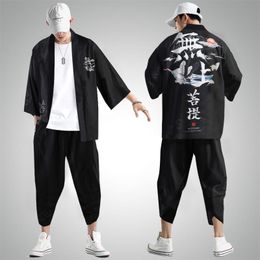 Men's Tracksuits Mens Urban Leisure Relaxed Antique Digital Printing Kimono Cassock Cardigan Shirt Pants Suit Men Luxury SuitsMen's