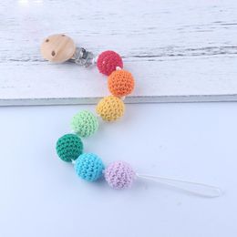 Eco Friendly Crochet Toddler Pacifier Beads Holder Wooden Clips Dummy Chain Clip Infant Baby