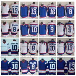Mi08 Vintage 1992 Bobby Hull 9 Hockey Jerseys 13 8 Teemu Selanne 10 Dale Hawerchuk 16 Laurie Boschman Blue White Stitched Jersey Mens M-XXXL