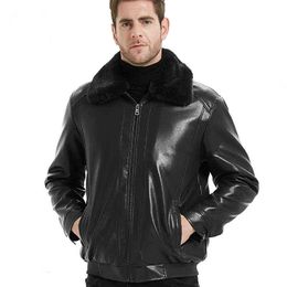 Male Oversized PU Leather Jacket Winter Faux Fur Collar Thick Fluffy Warm Faux Leather Coat Black Leather Jacket Mens Overcoat L220725