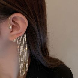 Wholesale Long Tassel Dangle Ear Cuff Hanging Clip on Drop Earrings Largo For Women Big Bling Chains Rhinestone Silver Gold Birthday Wedding Jewellery Gifts for Ladies