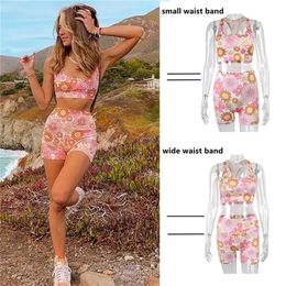 Vamos Todos Floral Print Outfits For Women Beach Outfit Two Piece Set Tracksuits Sport GYM Yoga Leggings Short Summer Pants 220509