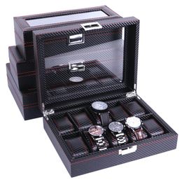 12 watch display box UK - High Carbon Fiber 5 6 10 12 Grid Watch Box Watch Display Storage Box Bracelet Display Slots Case holder Storage Container244A